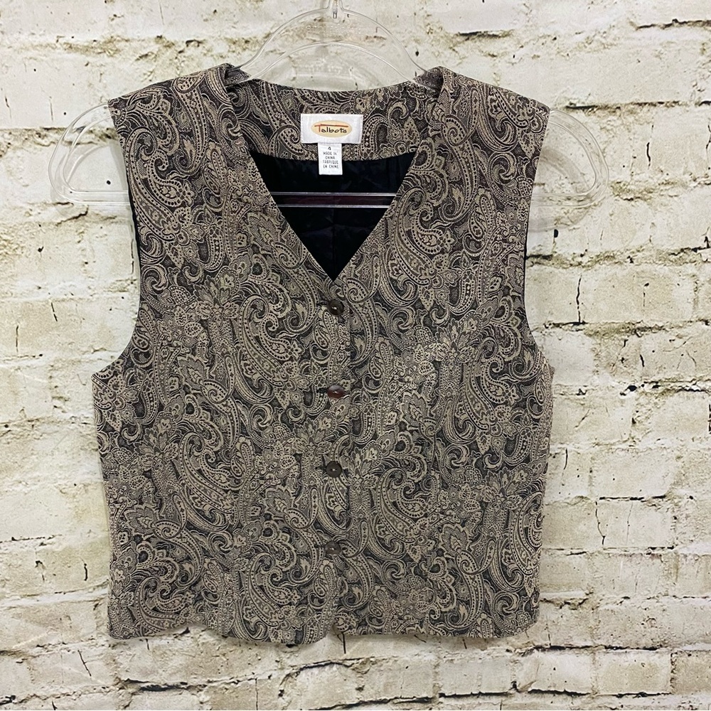 Vintage Talbots Tan Black Paisley Print‎ Lined Vest